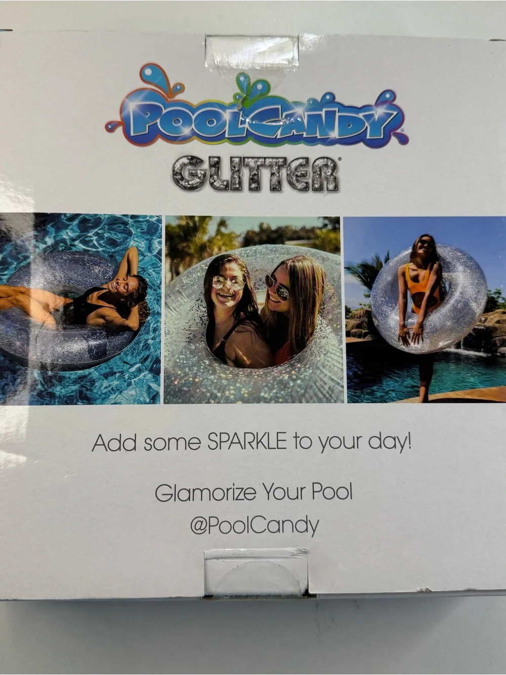 Pool Candy Inflatable 48 Inch Holographic Silver Glitter Jumbo Pool Tube Float